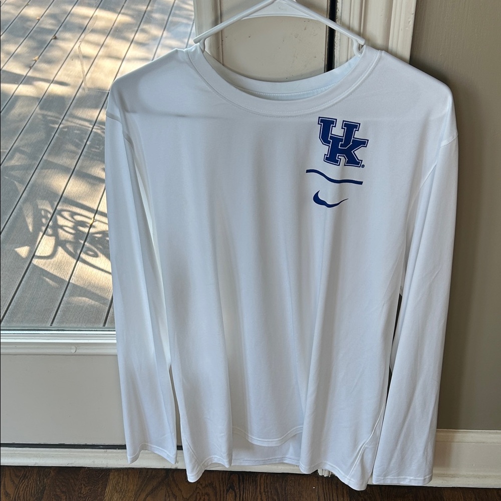 Nike White Long Sleeve Tee with Blue Logo